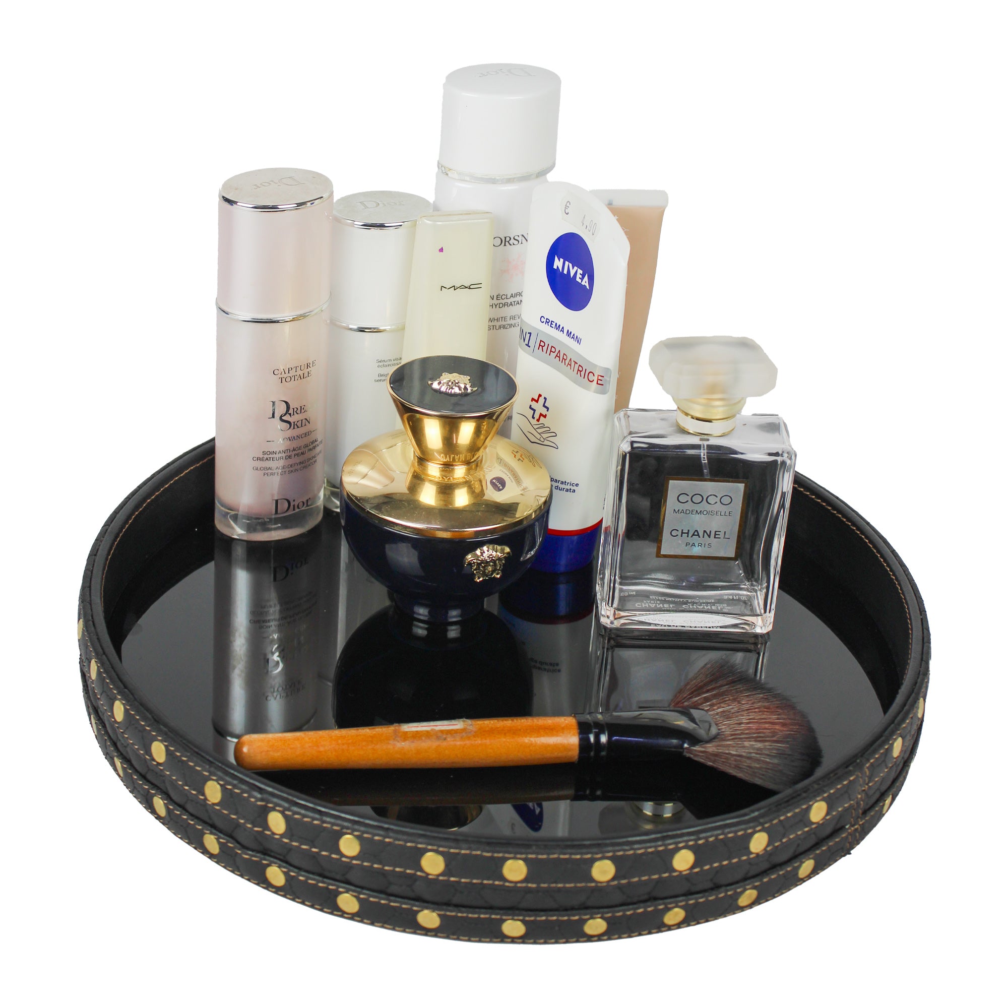 Designer Black Round Leatherite Tray-TH-5316